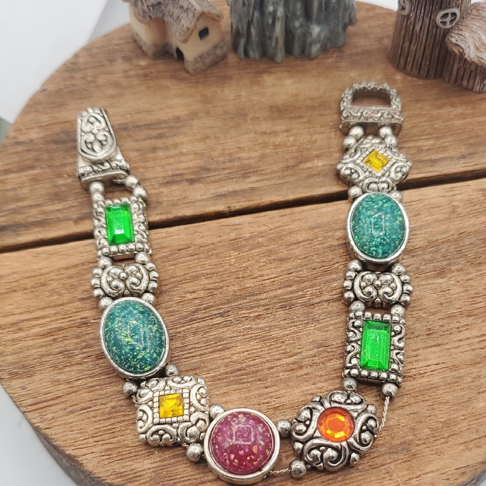 Elegant Silver Bracelet with Multicolor Stones B3311 Show Stopper